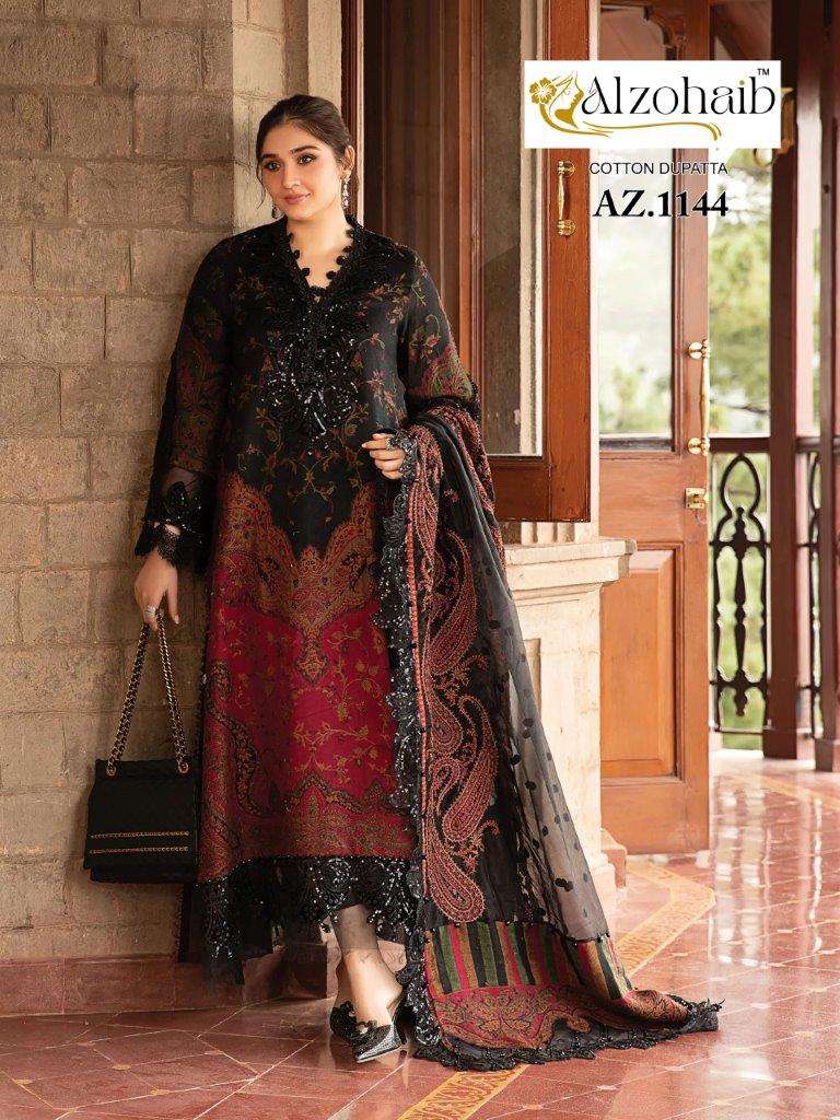 AZ-1144 HIT DESIGN BY ALZOHAIB HEAVY EMBROIDERED PURE COTTON PAKISTANI DRESSES