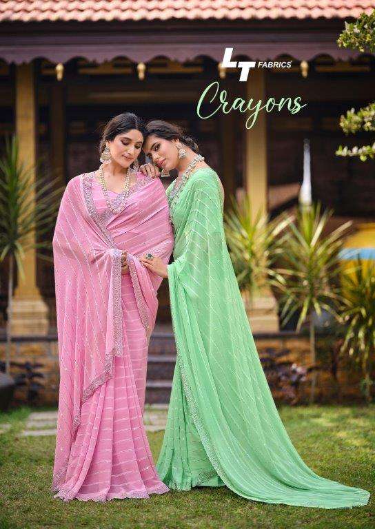 CRAYONS BY LT FABRICS 101 TO 104 SERIES NC PATTERN WITH JHARKAN WORK SAREES