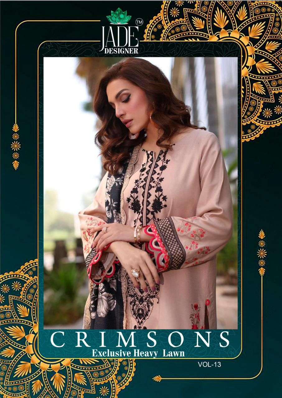 CRIMSON EXCLUSIVE HEAVY VOL-13 BY JADE 101 TO 106 SERIES PURE COTTON PRINT PAKISTANI DRESSES