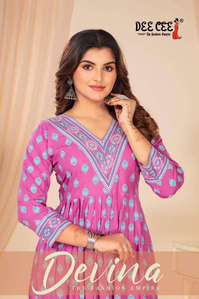 DEVINA BY DEE CEE 1001 TO 1006 SERIES DESIGNER FANCY RAYON PRINT KURTIS