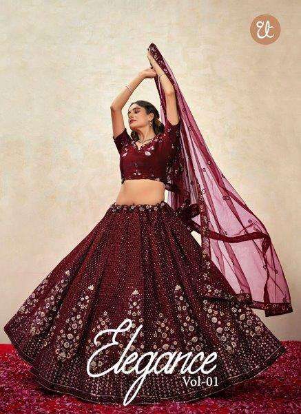 ELEGANCE VOL-01 BY THREAD THRILL 1002-A TO 1002-E SERIES PUREHEAVY SILK EMBROIDERY LEHENGHAS