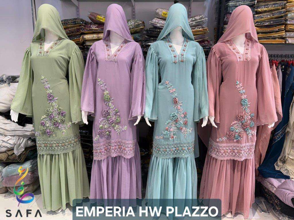 EMPERIA HW PLAZZO BY SAFA CREATION PURE GEORGETTE PAKISTANI DRESSES