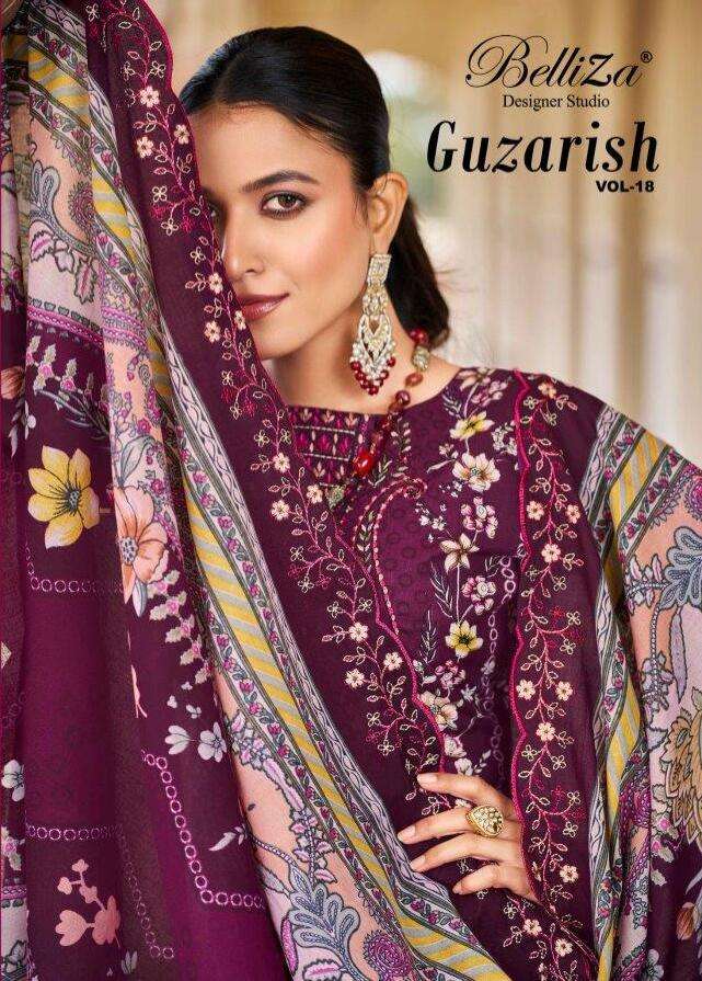 GUZARISH VOL-18 BY BELLIZA 1017-001 TO 1017-008 SERIES COTTON EMBROIDERY DRESSES