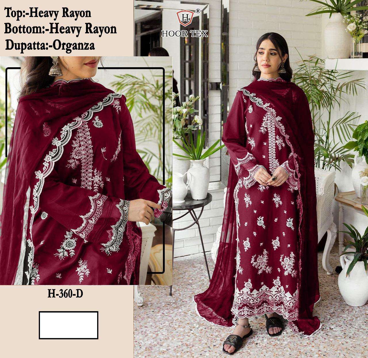 H-360 COLOURS BY HOOR TEX DESIGNER RAYON EMBROIDERED PAKISTANI DRESSES