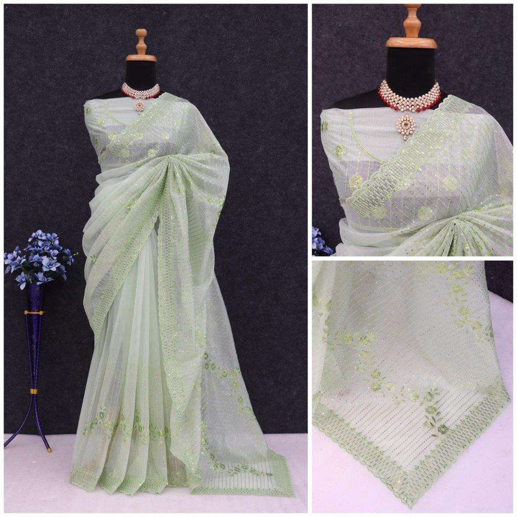 JR-624 BY ASLIWHOLESALE DESIGNER SOFT TWILL SILVER NET WORK SAREES