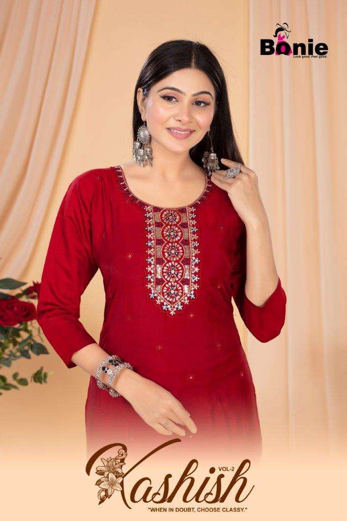 KASHISH VOL-02 BY BONIE 1001 TO 1007 SERIES FANCY ROMAN SILK WORK KURTIS