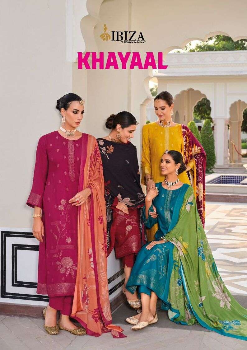 KHAYAAL BY IBIZA 11181 TO 11186 SERIES DESIGNER PURE VISCOSE PASHMINA PRINT DRESSES