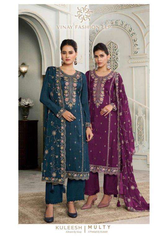 KULEESH MULTY BY VINAY FASHION 71161 TO 71164 SERIES PURE SILK EMBROIDERY DRESSES