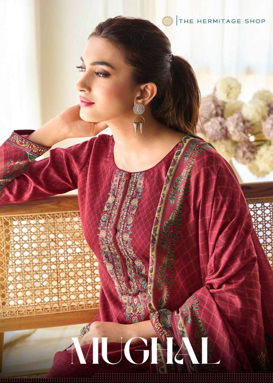 MUGHAL BY HERMITAGE CLOTHING 1001 TO 1004 HEAVY JAM SATIN PRINTED DRESSES