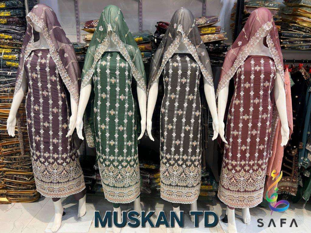 MUSKAN TD  BY SAFA CREATION PURE TABI SILK EMBROIDERY DRESSES