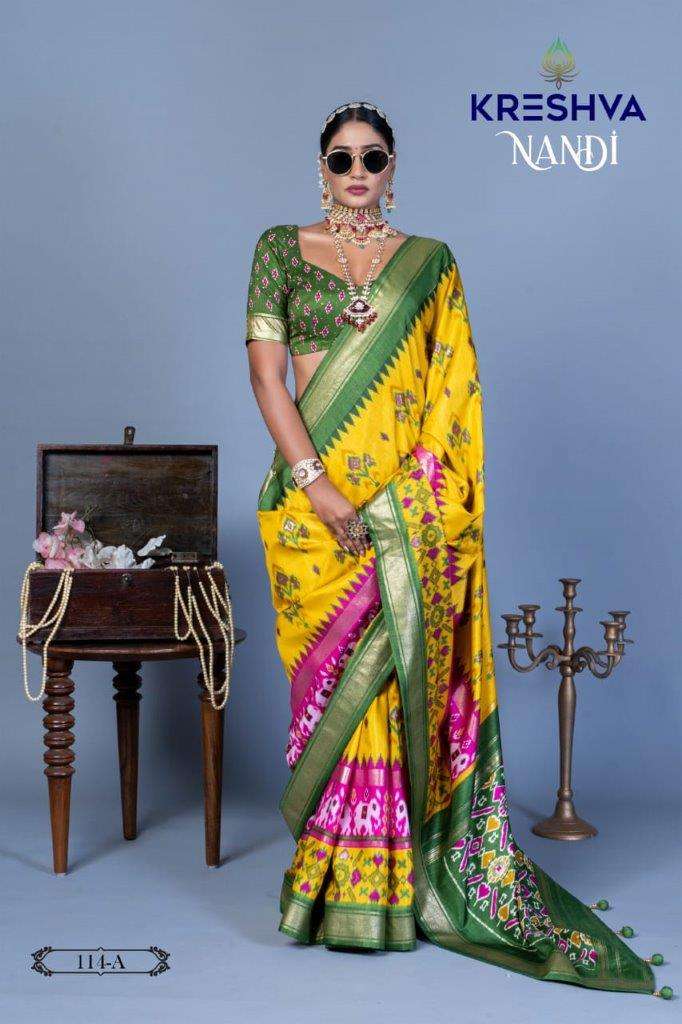 NANDI BY KRESHVA 114-A TO 114-F SERIES SOFT PV SIGMA SILK PRINTED SAREES