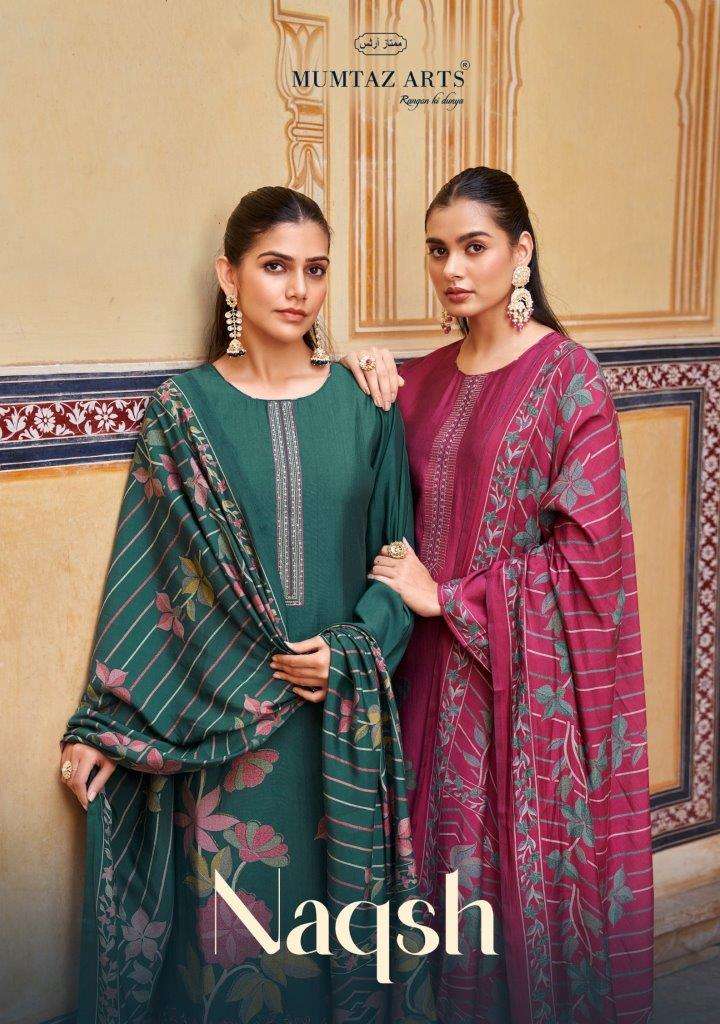 NAQSH BY MUMTAZ ARTS 8901 TO 8904 SERIES VISCOSE MUSLINE PRINT EMBROIDERY DRESSES