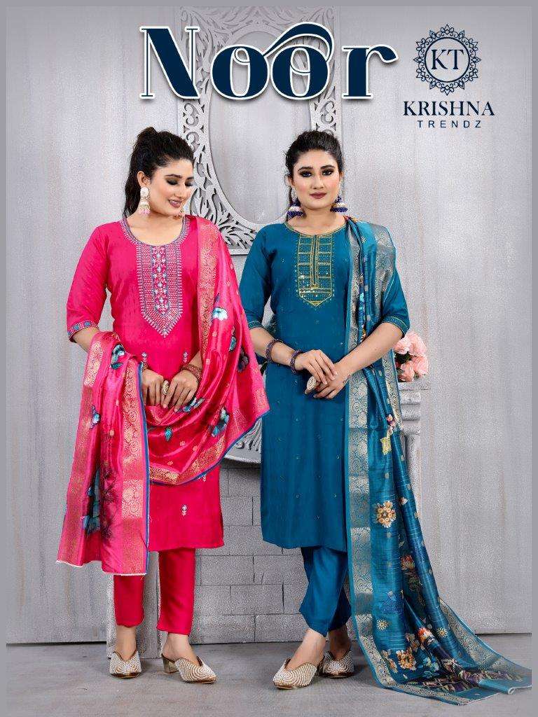 NOOR VOL-01 BY KRISHNA TRENDZ DESIGNER FANCY JACQUARD PRINTED DRESSES