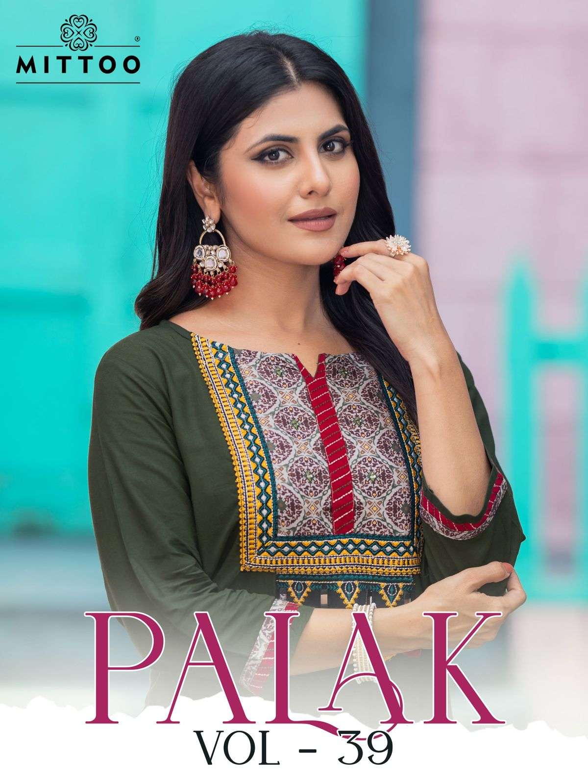 PALAK VOL-39 BY MITTOO 1331 TO 1338 SERIES HEAVY RAYON HANDWORK KURTIS