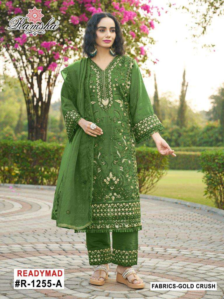 R-1255 COLOURS BY RAMSHA HEAVY EMBROIDERED GOLD CRUSH PAKISTANI DRESSES