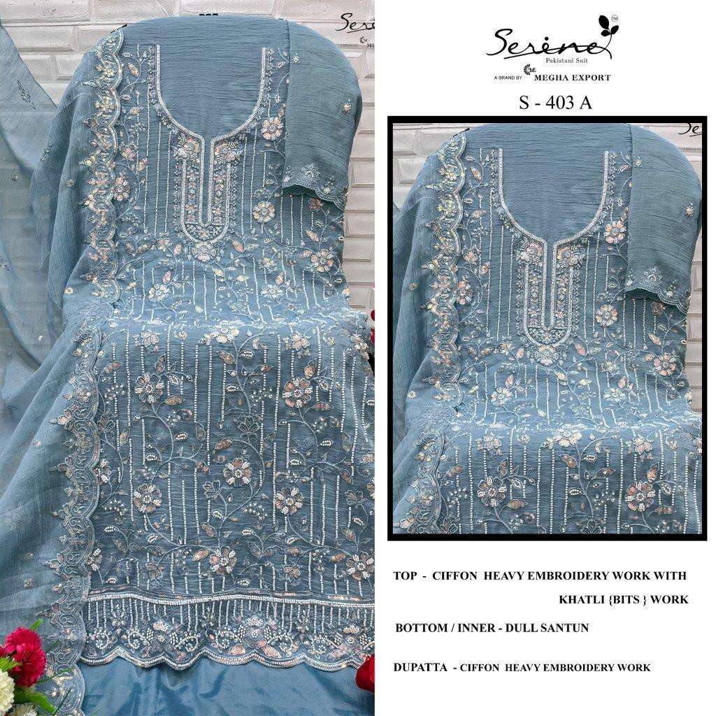 S-403 COLOURS BY SERENE DESIGNER CHIFFON EMBROIDERY PAKISTANI DRESSES