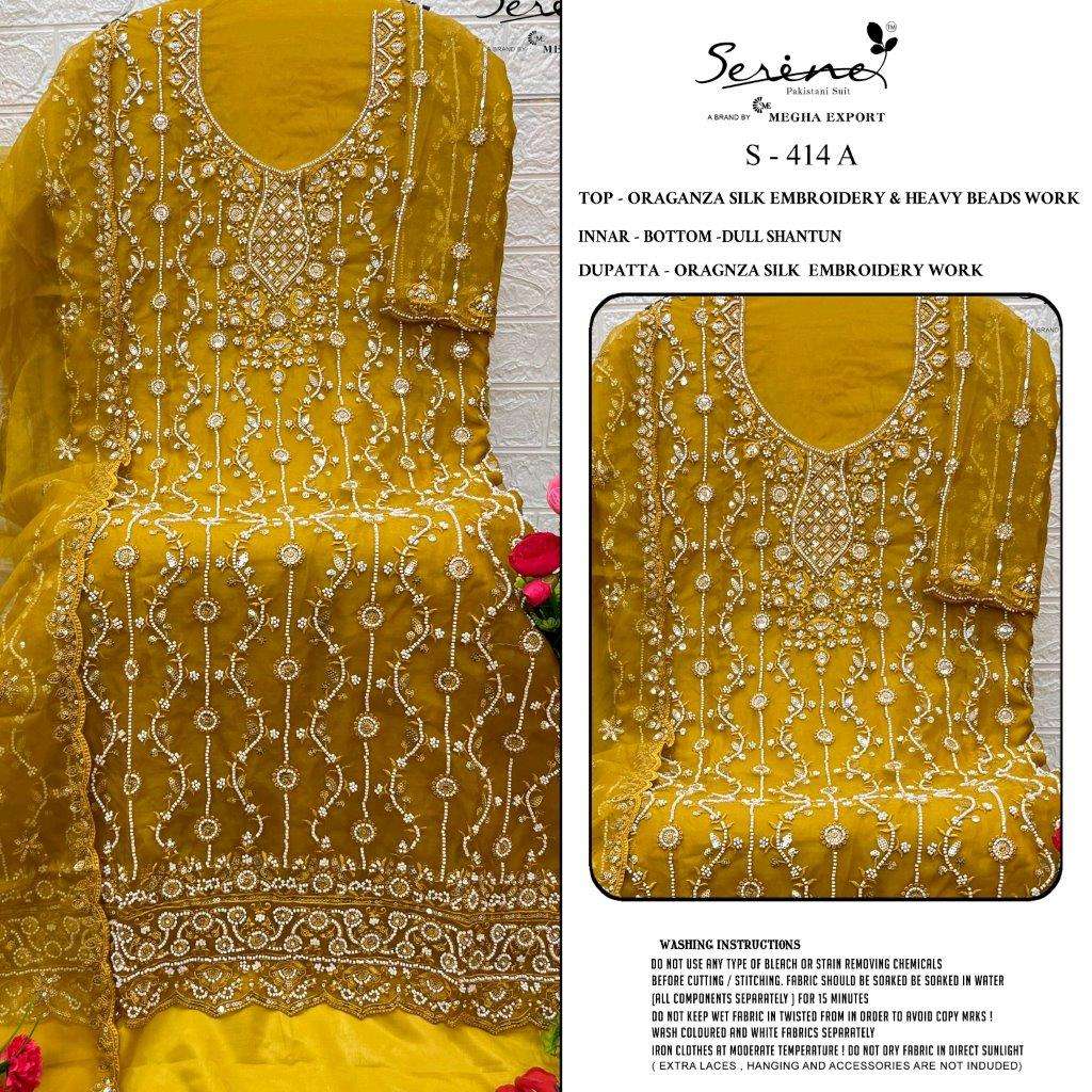 S-414 COLOURS BY SERENE DESIGNER ORGANZA EMBROIDERY PAKISTANI DRESSES