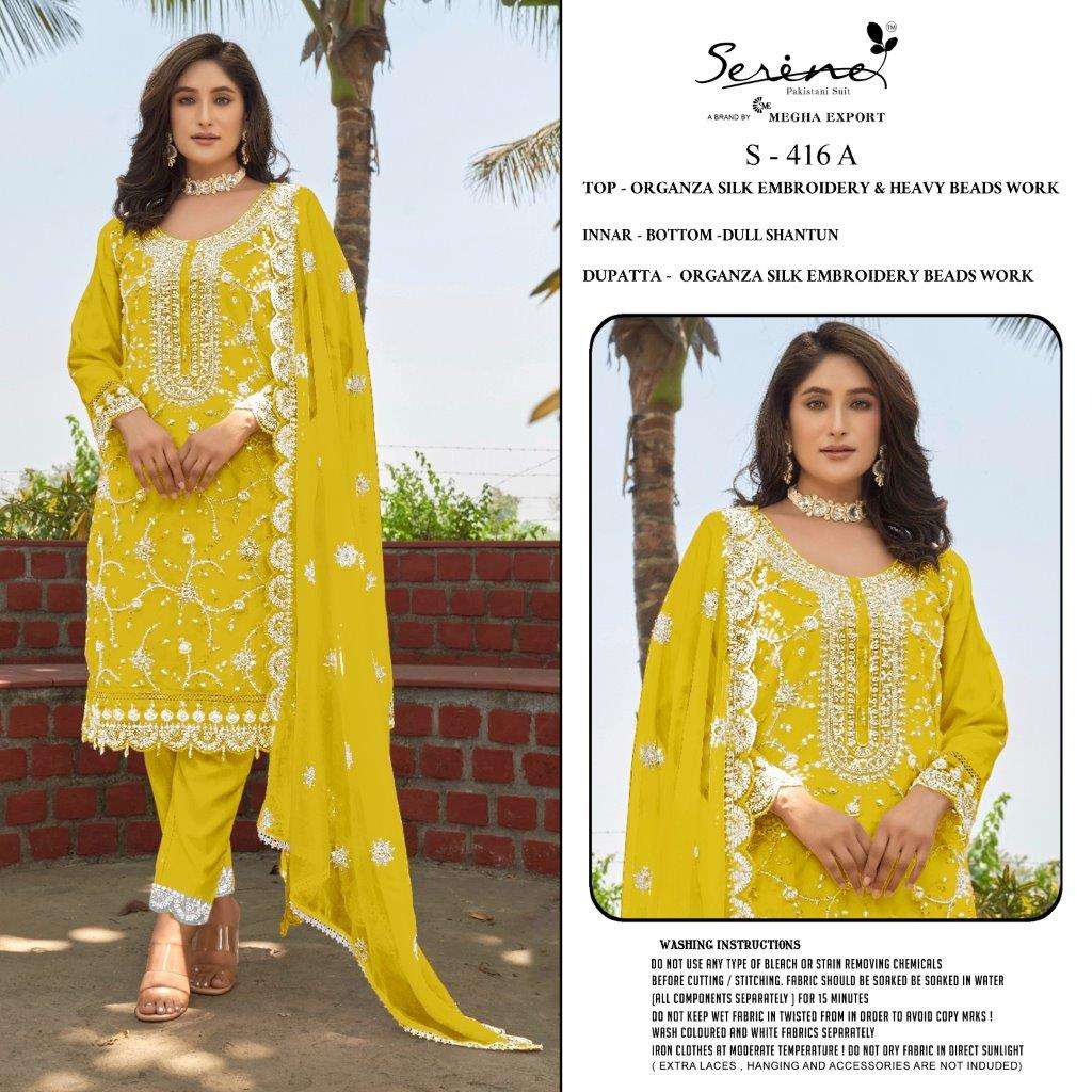 S-416 COLOURS BY SERENE DESIGNER ORGANZA EMBROIDERY PAKISTANI DRESSES