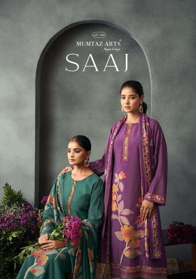 SAAJ BY MUMTAZ ARTS 7701 TO 7704 SERIES VISCOSE MUSLIN EMBROIDERY DRESSES