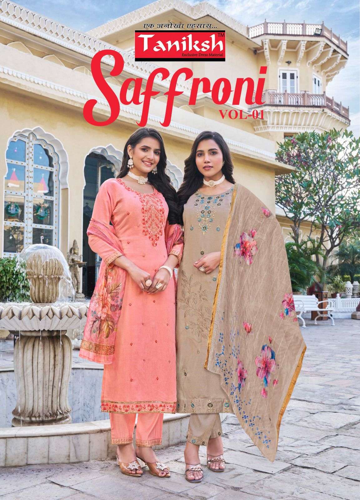 SAFFRONI VOL-01 BY TANIKSH 1001 TO 1008 SERIES DESIGNER FANCY STITCHED DRESSES