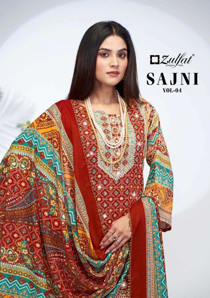 SAJNI VOL-04 BY ZULFAT 613-001 TO 613-006 SERIES DESIGNER JAAM COTTON PRINT DRESSES