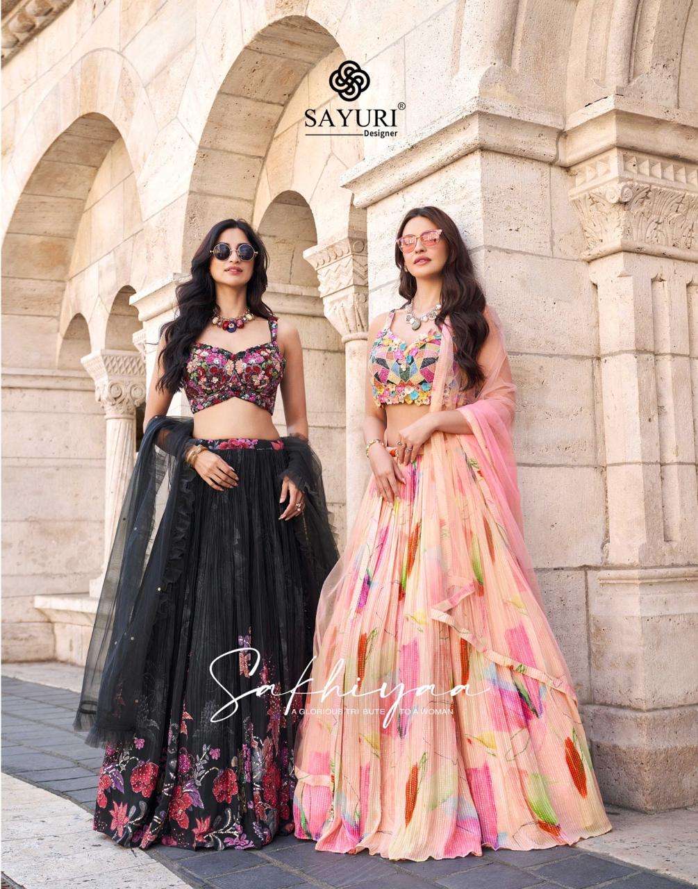 SAKHIYAA BY SAYURI DESIGNER HEAVY PREMIUM CHINON SILK EMBROIDERED LEHENGAS