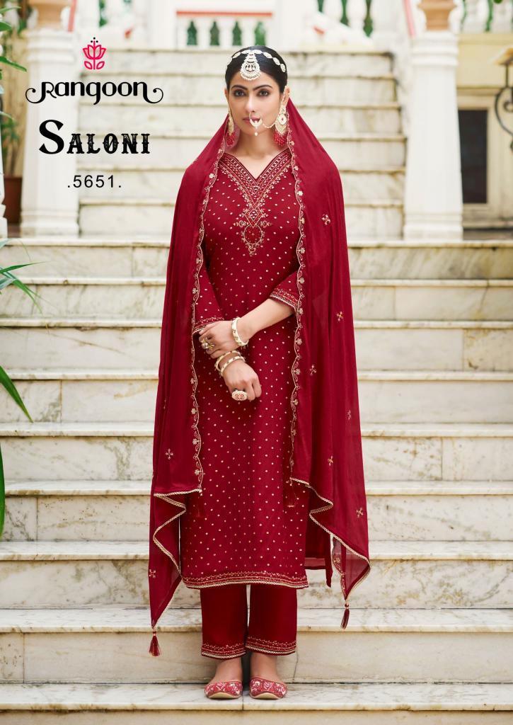 SALONI VOL-01 BY RANGOON 5651 TO 5654 SERIES HEAVY CHINON JACQUARD WORK DRESSES