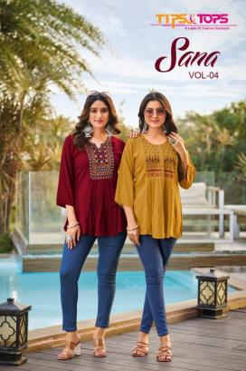 SANA VOL-04 BY TIPS & TOPS 1001 TO 1008 SERIES RAYON WRINKLE FOIL PRINT TOPS