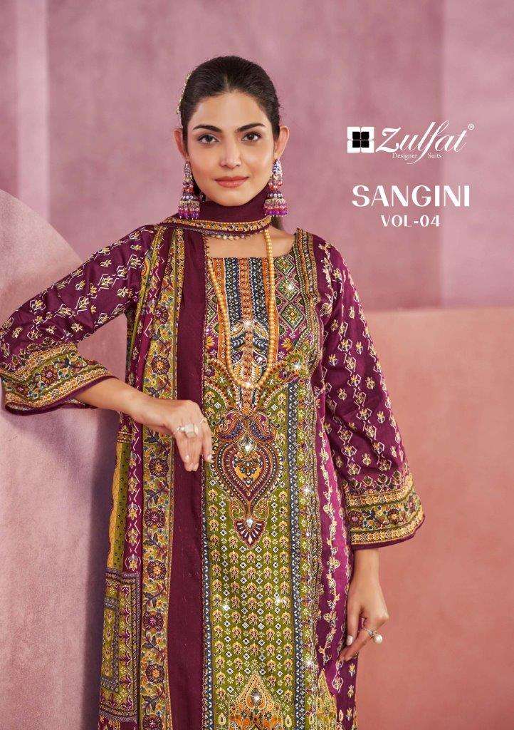 SANGINI VOL-04 BY ZULFAT 614-001 TO 614-006 SERIES DESIGNER COTTON PRINT DRESSES