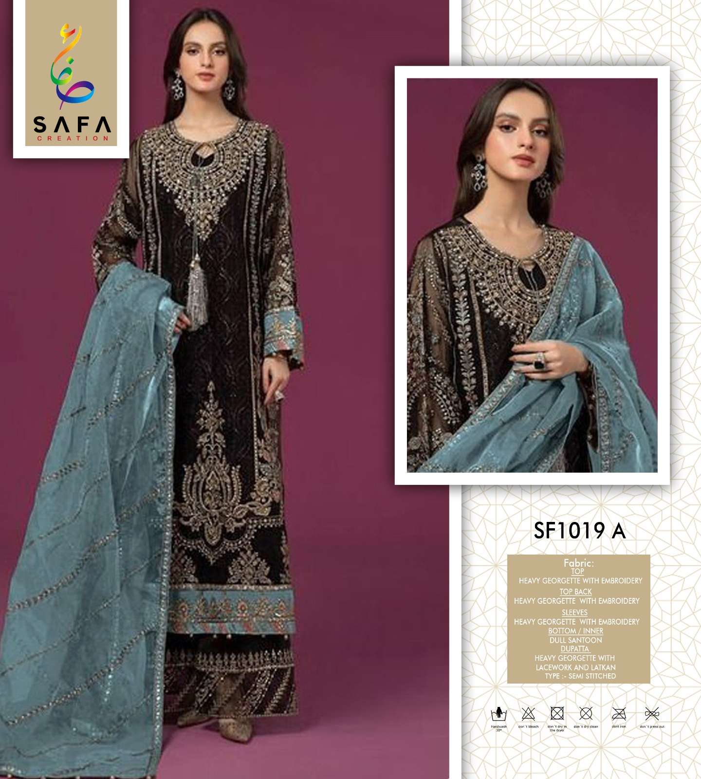 SF-1019 COLOURS BY SAFA CREATION SF1019-A TO SF-1019-D SERIES PREIMUM GOERGETTE EMBROIDERY PAKISTNAI...