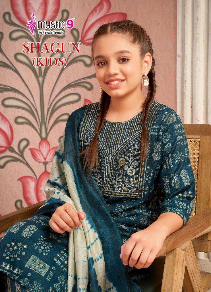 SHAGUN KIDS BY MYSTIC 9 1001 TO 1008 SERIES FANCY RAYON FOIL PRINT DRESSES