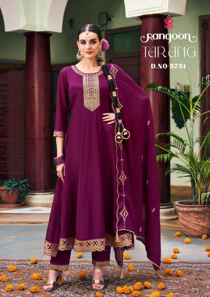 TARANG VOL-01 BY RANGOON 5751 TO 5754 SERIES HEAVY CHINON WORK DRESSES