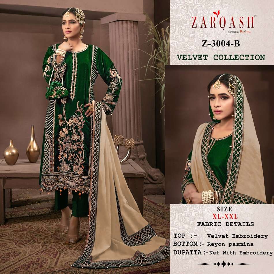 Z-3004 COLOURS BY ZARQASH DESIGNER VELVET EMBROIDERY PAKISTANI DRESSES