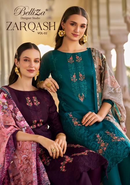 ZARQASH VOL-02 BY BELLIZA 1024-001 TO 1024-008 SERIES COTTON EMBROIDERY DRESSES