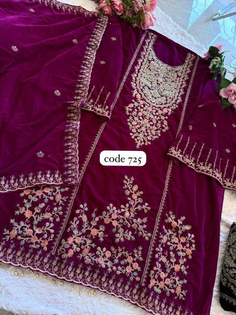 ZIAAZ 725 COLOURS BY ZIAAZ DESIGNS HEAVY VELVET EMBROIDERED DRESSES