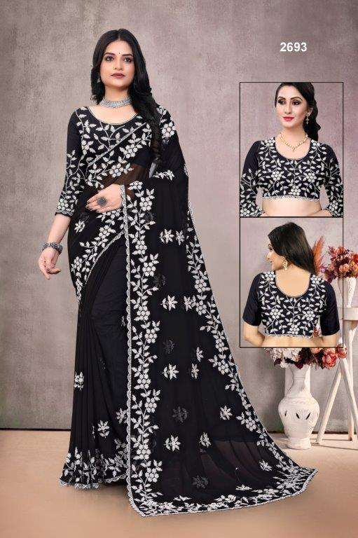2693 COLOUR BY ASLIWHOLESALE DESIGNER PURE GEORGTTE EMBROIDERY SAREES 