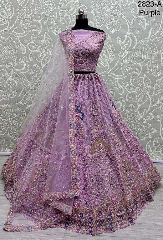 2823 HIT COLOUR BY ASLIWHOLESALE DESIGNER PURE HEAVY NET LEHENGAS