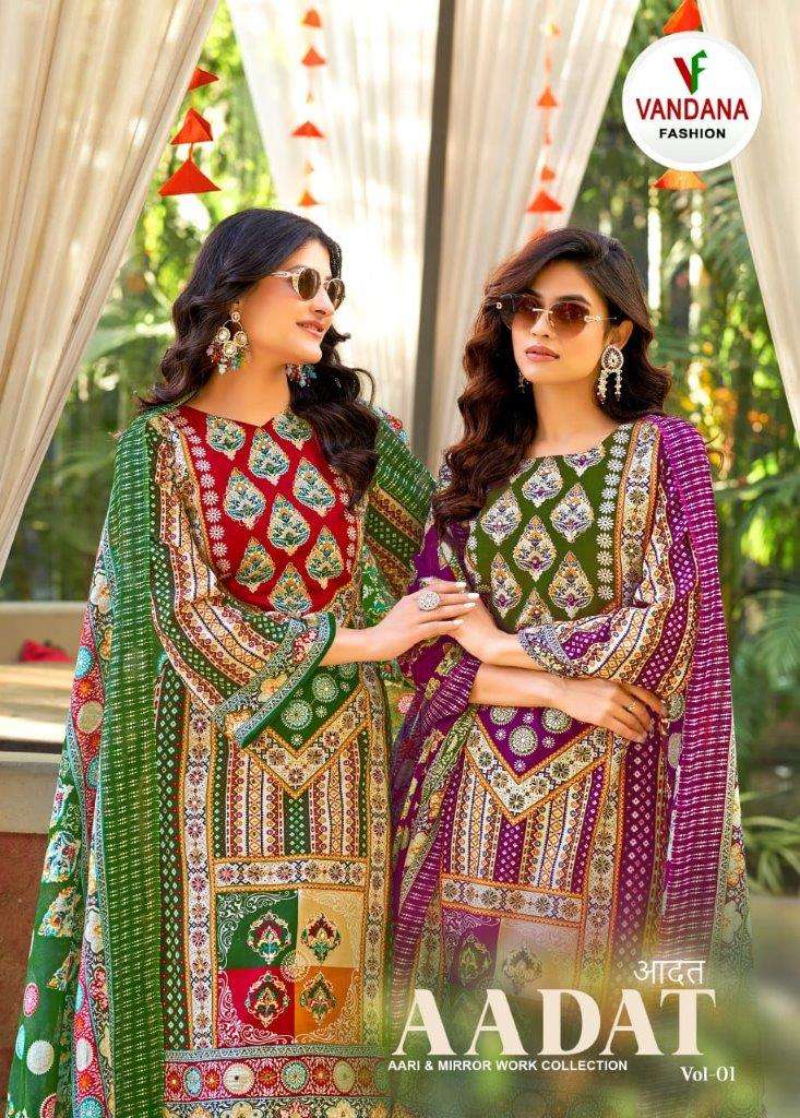 AADAT VOL-01 BY VANDANA FASHION 1001 TO 1008 SERIES VISCOSE RAYON PRINTED DRESSES