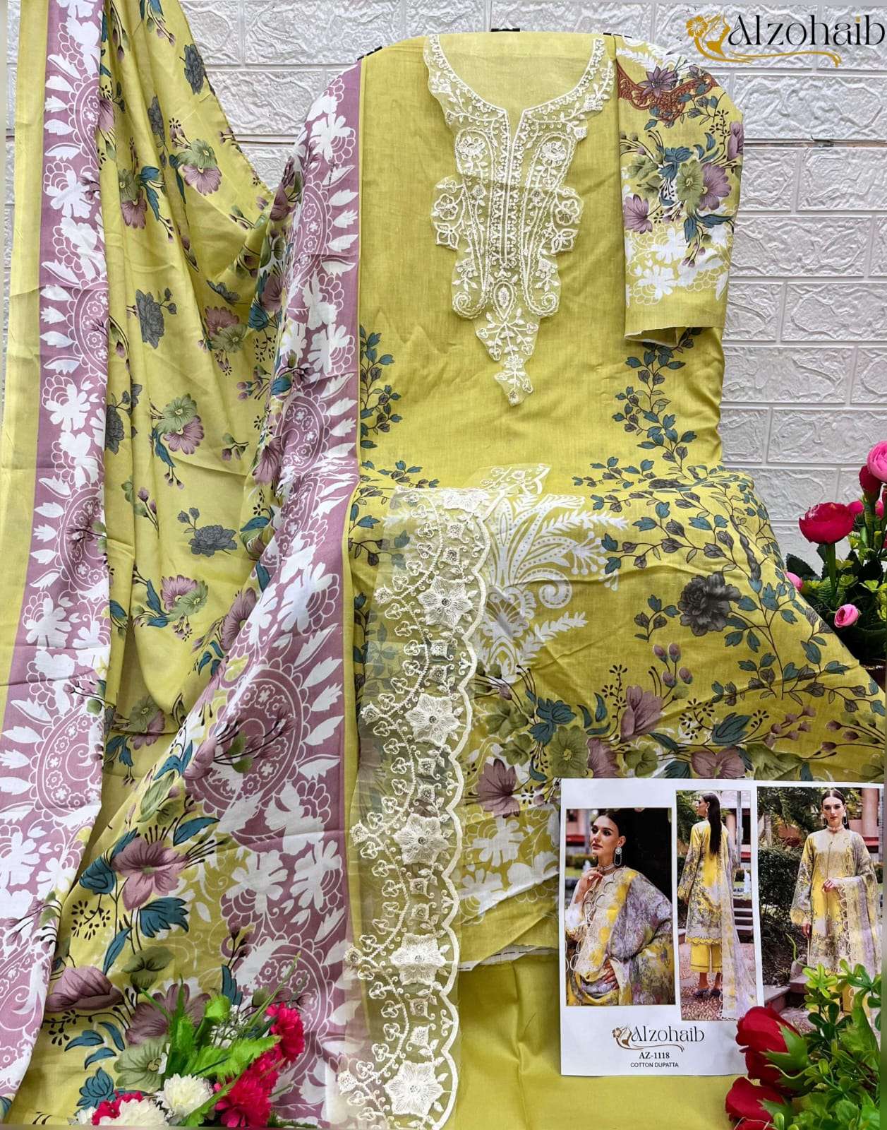 AZ-1118 NX BY ALZOHAIB HEAVY EMBROIDERED PURE COTTON PRINTE PAKISTANI DRESSES