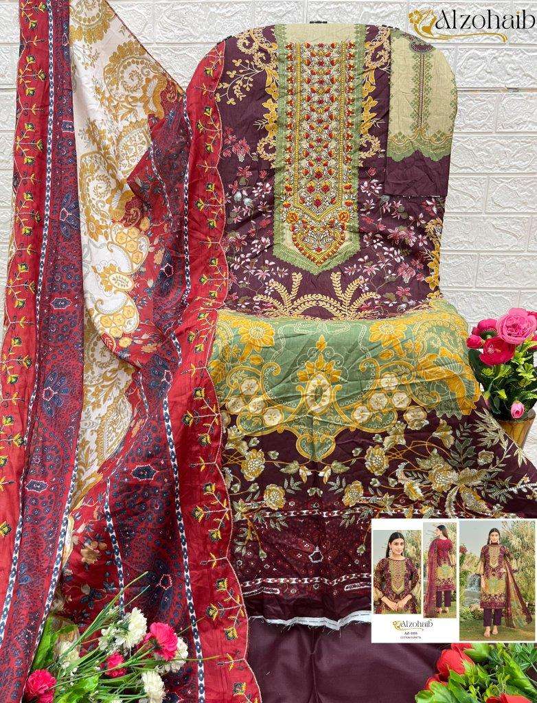 AZ-1155 SERIES BY ALZOHAIB HEAVY EMBROIDERED PURE COTTON PAKISTANI DRESSES