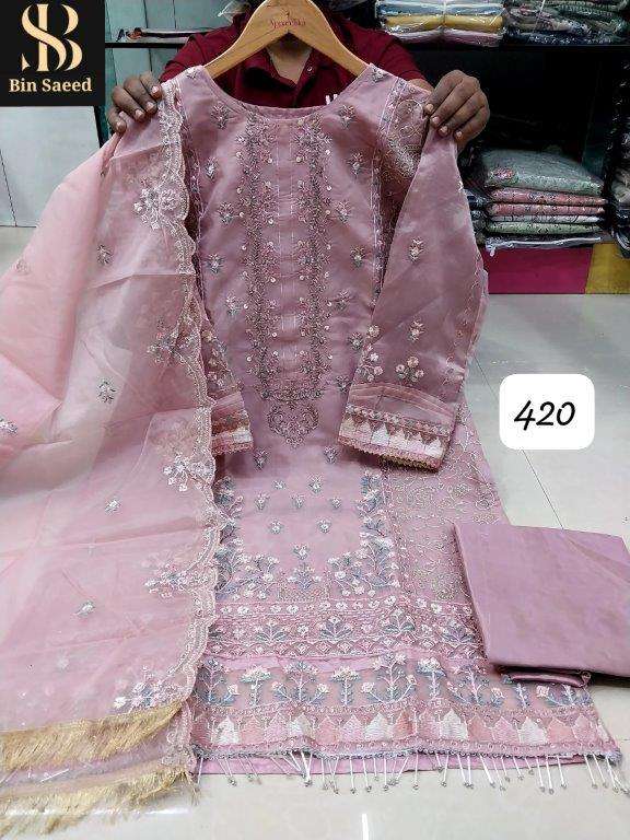 BIN SAEED READYMADES 420 BY ASLIWHOLESALE DESIGNER PURE ORGANZA PAKISTANI DRESSES