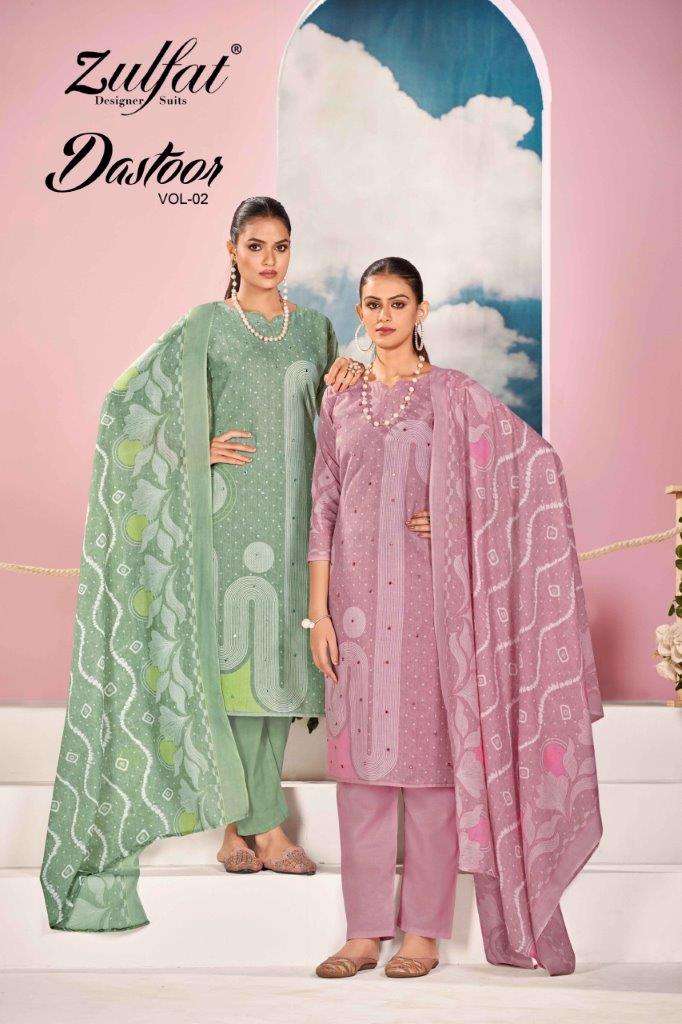 DASTOOR VOL-02 BY ZULFAT 587-001 TO 587-006 SERIES DESIGNER COTTON PRINT DRESSES