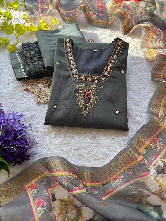 DN-448 BY ASLIWHOLESALE DESIGNER PURE SILK EMBROIDERY DRESSES