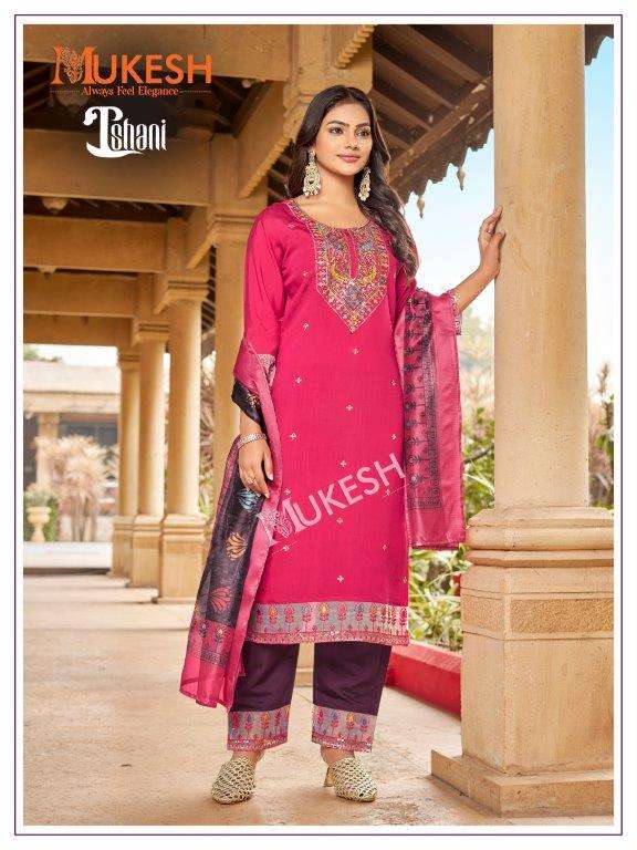 ISHANI BY MUKESH ALWAYS FEEL ELEGANCE 1001 TO 1006 SERIES PURE VISCOSE ROMAN SILK EMBROIDERY DRESSES