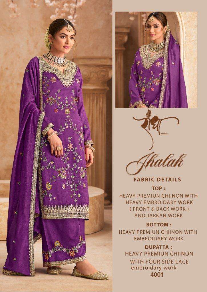 JHALAK BY RADHA TRENDZ 4001 TO 4004 SERIES PREMIUM CHINON EMBROIDERY DRESSES