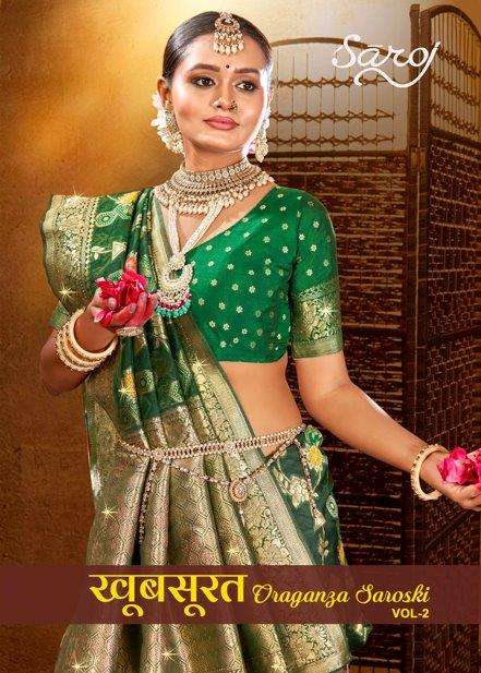 KHOOBSURAT ORGANZA SAROSKI VOL-02 BY SAROJ 1001 TO 1006 SERIES PURE ORGANZA SWAROSKI WORK SAREES