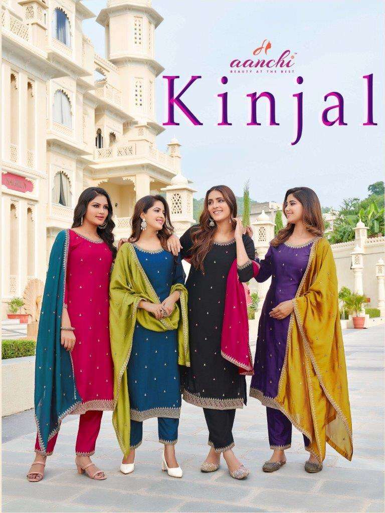 KINJAL BY AANCHI 1001 TO 1004 SERIES VICHITRA SILK FANCY PRINTED DRESSES