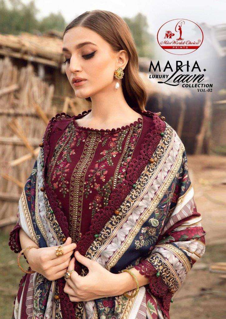 MARIA LUXURY LAWN VOL-02 BY MISSWORLD 1001 TO 1006 DESIGNER COTTON PRINT DRESSES