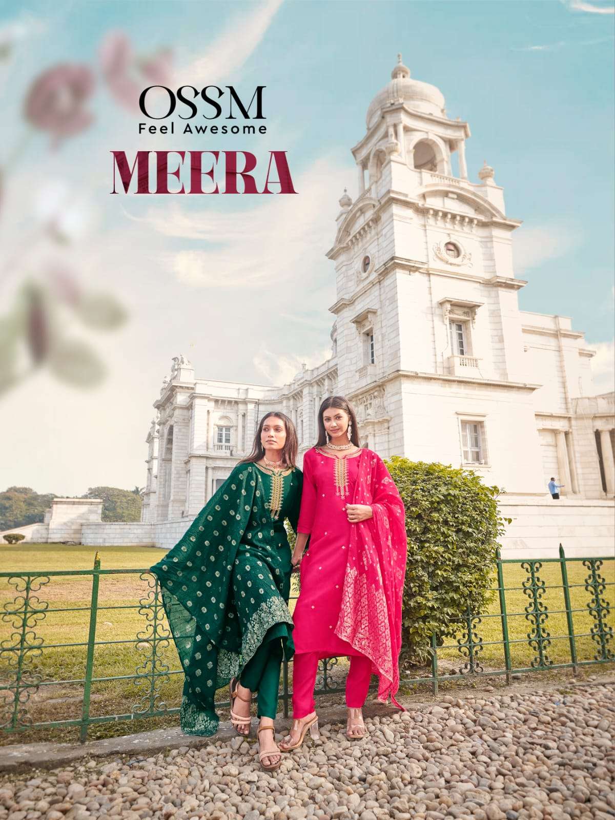 MEERA VOL-01 BY OSSM 1001 TO 1006 SERIES FANCY PURE VISCOSE ROMAN WORK DRESSES