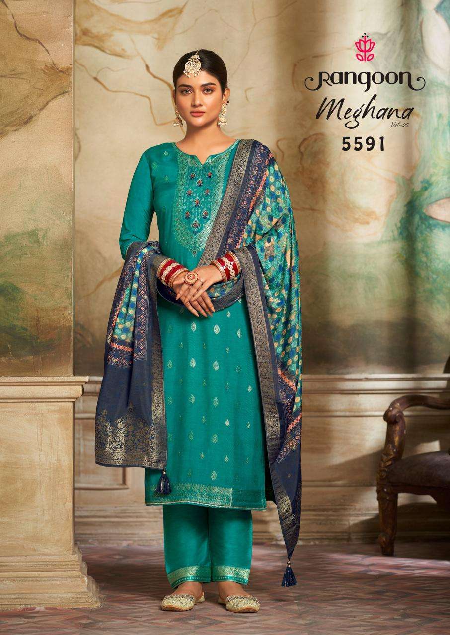 MEGHANA VOL-02 BY RANGOON 5591 TO 5594 SERIES HEAVY JACQUARD WORK DRESSES